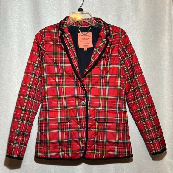 J.Crew Quilted Regent blazer-jacket red Stewart tartan w/30% recycled PrimaLoft - Picture 3 of 11